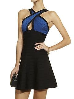 Black Royal Blue Halter Mini Skater Dress