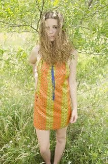 Orange Yellow Green Geometric Chevron Mini Dress