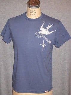 Slate Blue Cotton Graphic T-Shirt with Bird Print