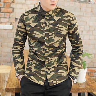 Olive Green Woodland Camouflage Fitted Shirt