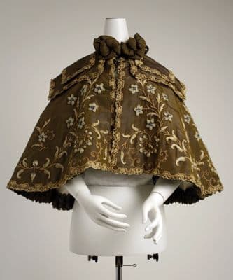 Olive Green Silk Opera Cape with Gold Embroidery