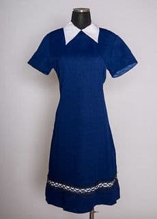 Navy Blue Wool Crepe Fit and Flare Dress