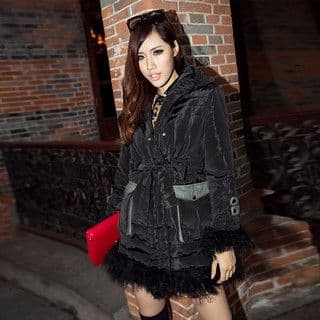 Charcoal Gray Quilted Nylon Puffer Coat