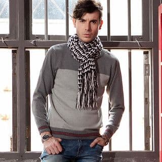 Charcoal Gray Cotton Colorblock Fitted Sweater