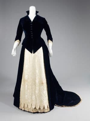 Navy Silk Velvet Bustle Evening Gown