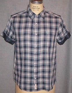 Navy Blue Check Cotton Button-Front Shirt