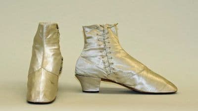 Ivory Silk Satin High-Button Ankle Boots