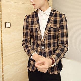 Brown Black Check Wool Blazer