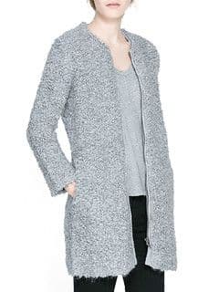 Light Gray Bouclé Wool Collarless Teddy Coat