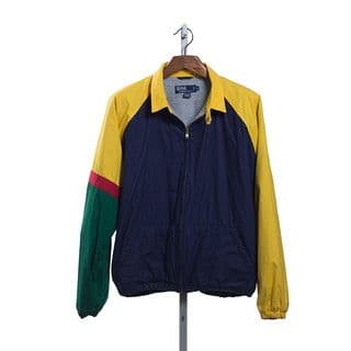 Navy Blue Color-Blocked Nylon Hip Windbreaker