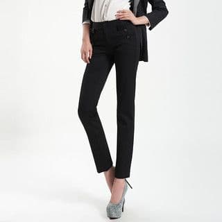 Black Wool Blend High-Waisted Tailored Trousers