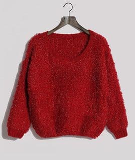 Deep Red Chunky Knit Wool Oversized Sweater