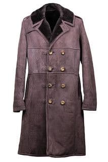 Brown Double-Breasted Shearling A-Line Coat