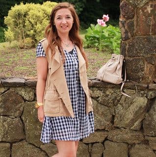 Navy White Gingham Check A-Line Shirt Dress