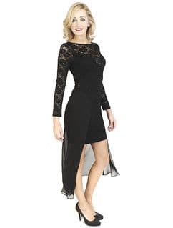 Black Floral Lace High Low Midi Dress