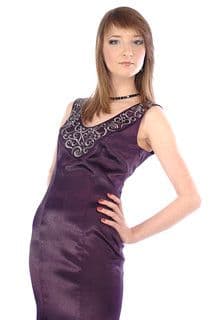 Deep Purple Silk Satin Sheath with Black Paisley
