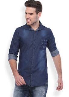 Indigo Cotton Denim Button-Front Shirt