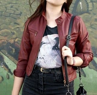 Burgundy Faux Leather Moto Bomber Jacket