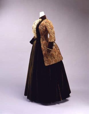 Golden Brown Silk Brocade Gown with Fitted Jacket