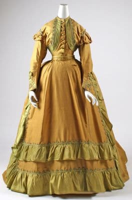 Golden Yellow Silk Taffeta Afternoon Dress with Military Trim