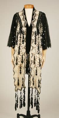 Black Silk Evening Mantle with Sequins and Lace