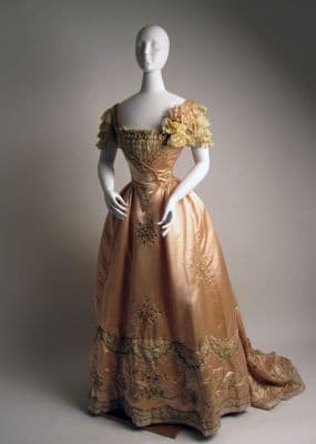 Golden Bronze Silk Taffeta Bustle Evening Gown