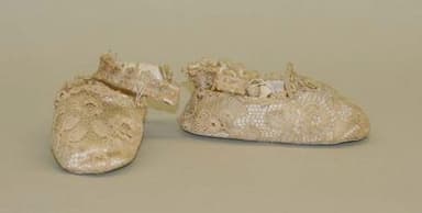 Cream Silk Brocade Flat Evening Slippers