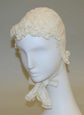 White Cotton Gathered Crown Nightcap
