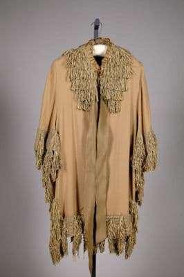 Tan Wool Dolman Cape with Fringe Trim