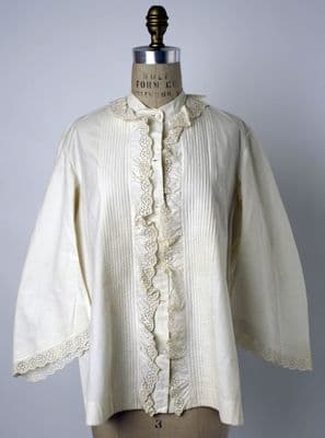 Cream Cotton Bed Jacket with Pintuck Detailing