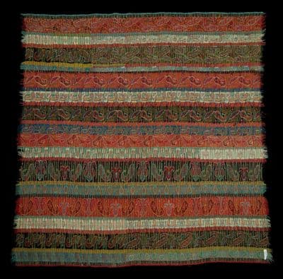 Red Green Cream Wool Paisley Shawl