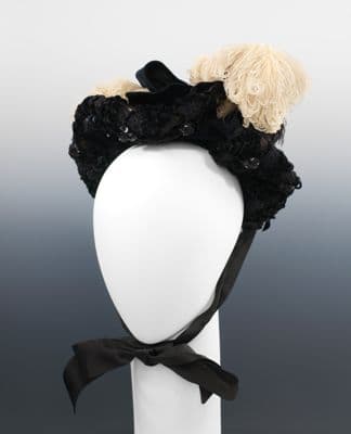 Black Silk Velvet Evening Bonnet with Ruched Crown