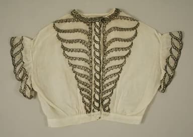 Cream Linen Military Blouse with Black Braided Trim