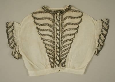 Cream Linen Military Blouse with Black Braided Trim