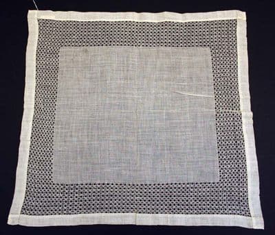 White Linen Handkerchief with Navy Blue Border