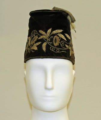 Black Silk Velvet Smoking Cap with Gold Embroidery