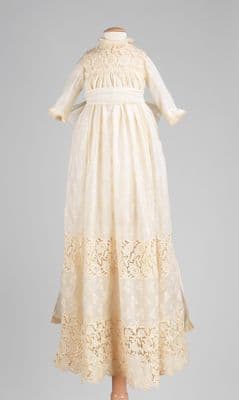 Cream Cotton Lawn Christening Gown with Handwork
