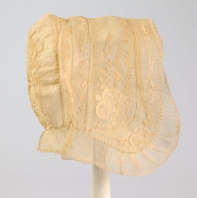 Cream Cotton Baby Bonnet with Whitework Embroidery