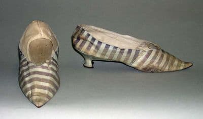 Cream Silk Striped Pointed-Toe Court Shoes