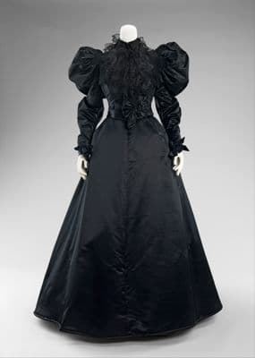 Black Silk Taffeta Dinner Dress with Leg-of-Mutton Sleeves