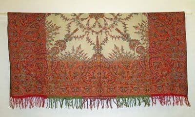 Red Burgundy Paisley Wool Silk Shawl