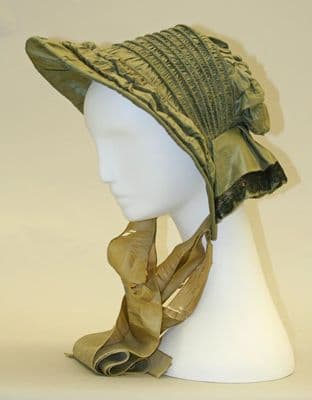 Olive Green Silk Taffeta Poke Bonnet