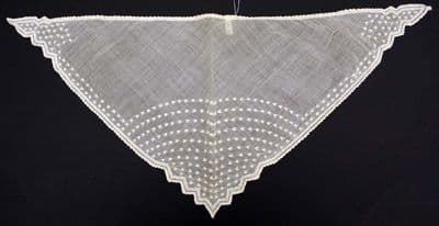 White Cotton Triangular Kerchief with Whitework Embroidery