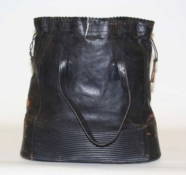 Black Leather Drawstring Bucket Handbag