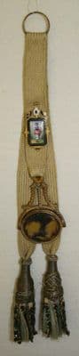 Tan Silk Ribbon Watch Fob with Gold Accents