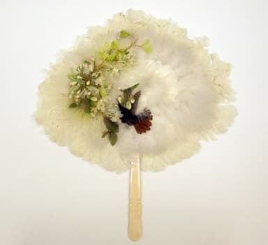 Cream White Green Feather Decorative Fan