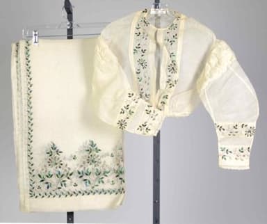 Cream Cotton Evening Stole with Green Floral Embroidery