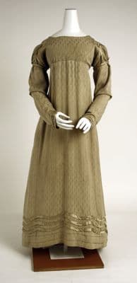 Olive Green Silk Empire Waist Visiting Dress