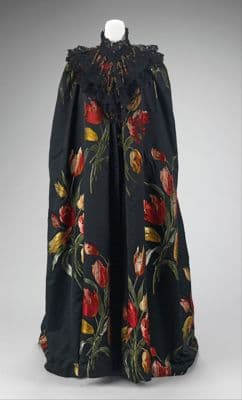 Dark Teal Silk Velvet Evening Cloak with Tulip Motifs