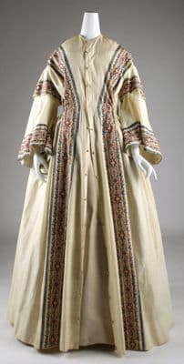 Cream Cotton Dressing Gown with Burgundy Gold Trim